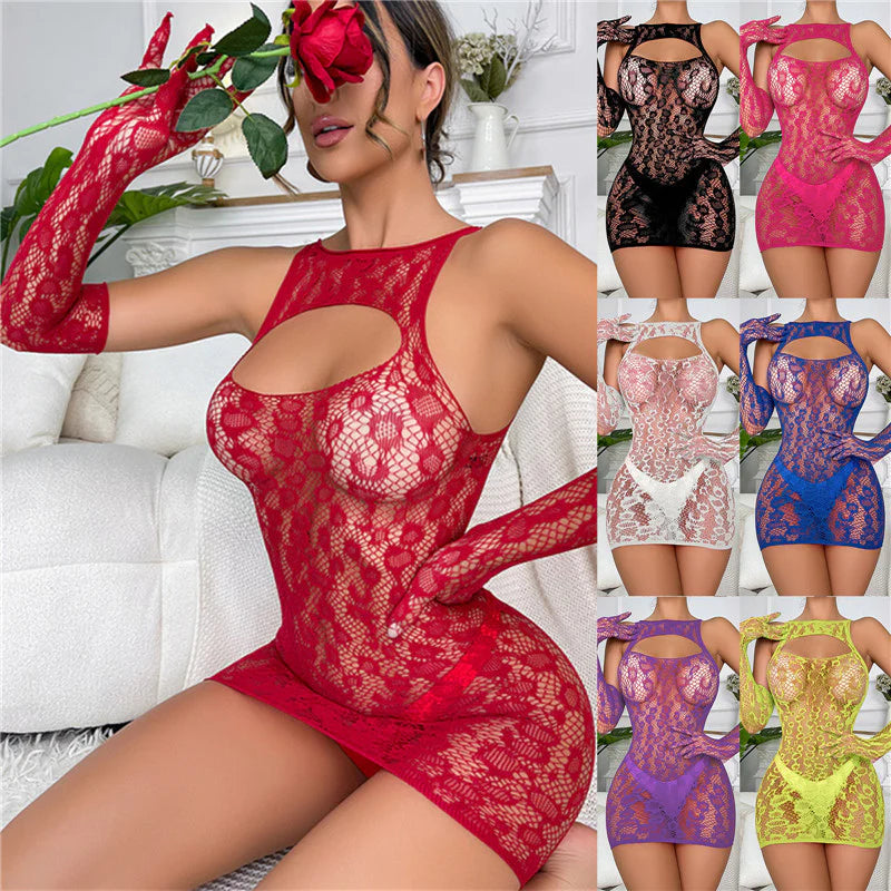 Mesh Skirt Hollow Glove Set