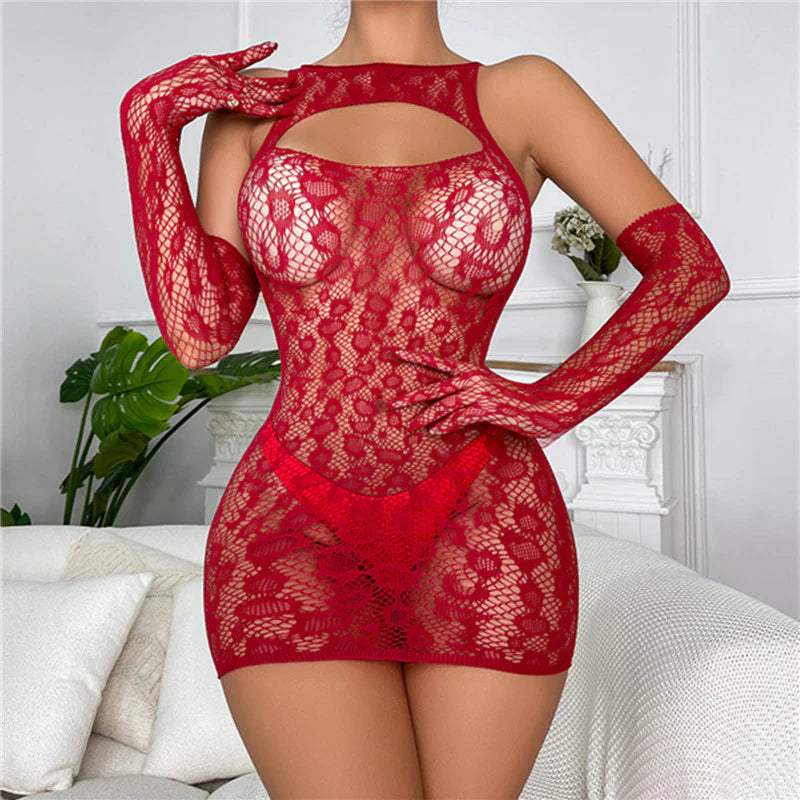 Mesh Skirt Hollow Glove Set
