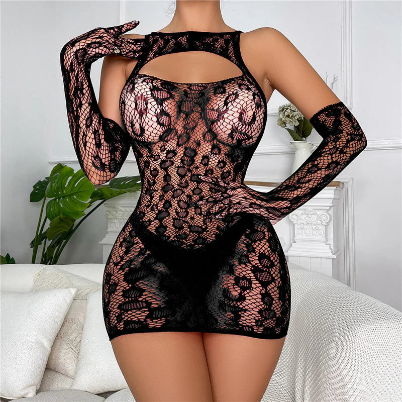 Mesh Skirt Hollow Glove Set