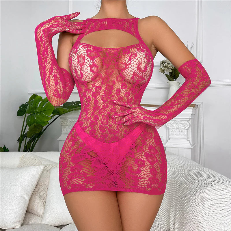 Mesh Skirt Hollow Glove Set
