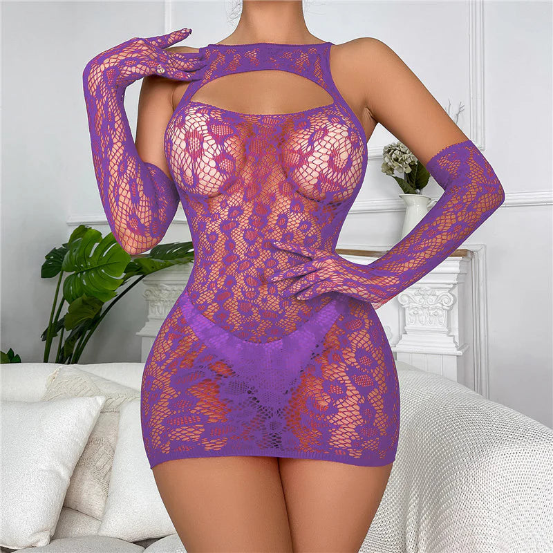 Mesh Skirt Hollow Glove Set